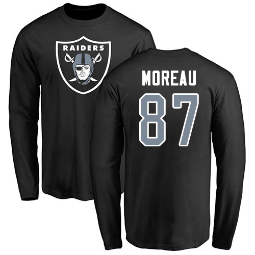 Men Oakland Raiders Olive Foster Moreau Name and Number Logo NFL Football #87 Long Sleeve T Shirt->oakland raiders->NFL Jersey